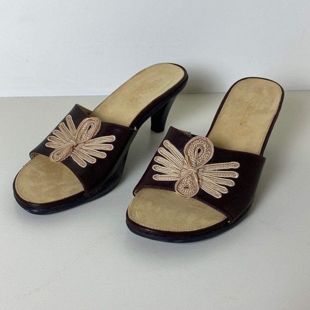 AEROSOLES Brown Embellished Open Toe Heel Slip On Sandals Women Shoes 9 1/2B